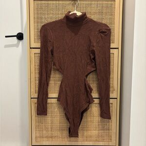 SHEIN mock neck brown side cut out bodysuit never worn